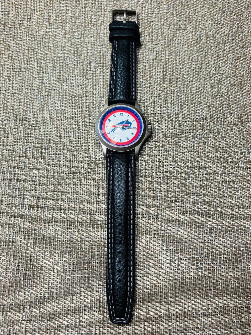 STORTIVI - BUFFALO BILLS Black Leather Men's Watch with Red and Blue Accents 🦬
